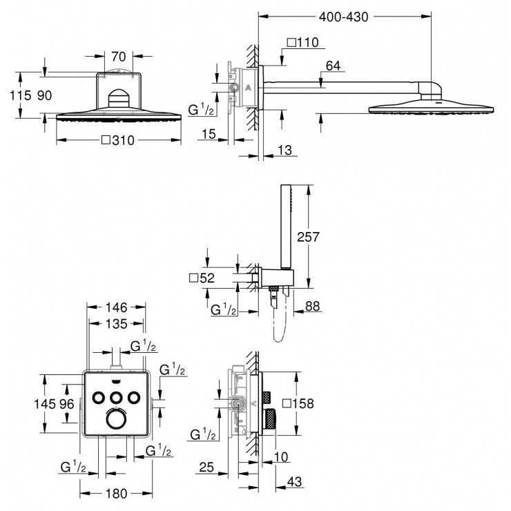 Bản vẽ kỹ thuật bộ sen âm tường GROHE 31034706000