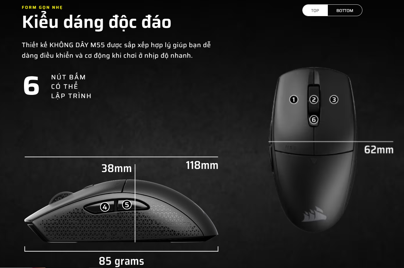 Chuột Gaming Không Dây Corsair M55 Black (CH-931F000-AP) 2