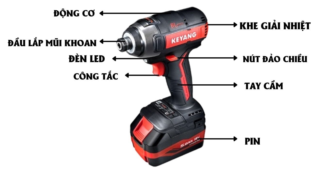 Cấu tạo của máy vặn ốc dùng pin Keyang ID18BLA Máy vặn ốc dùng pin Keyang ID18BLA