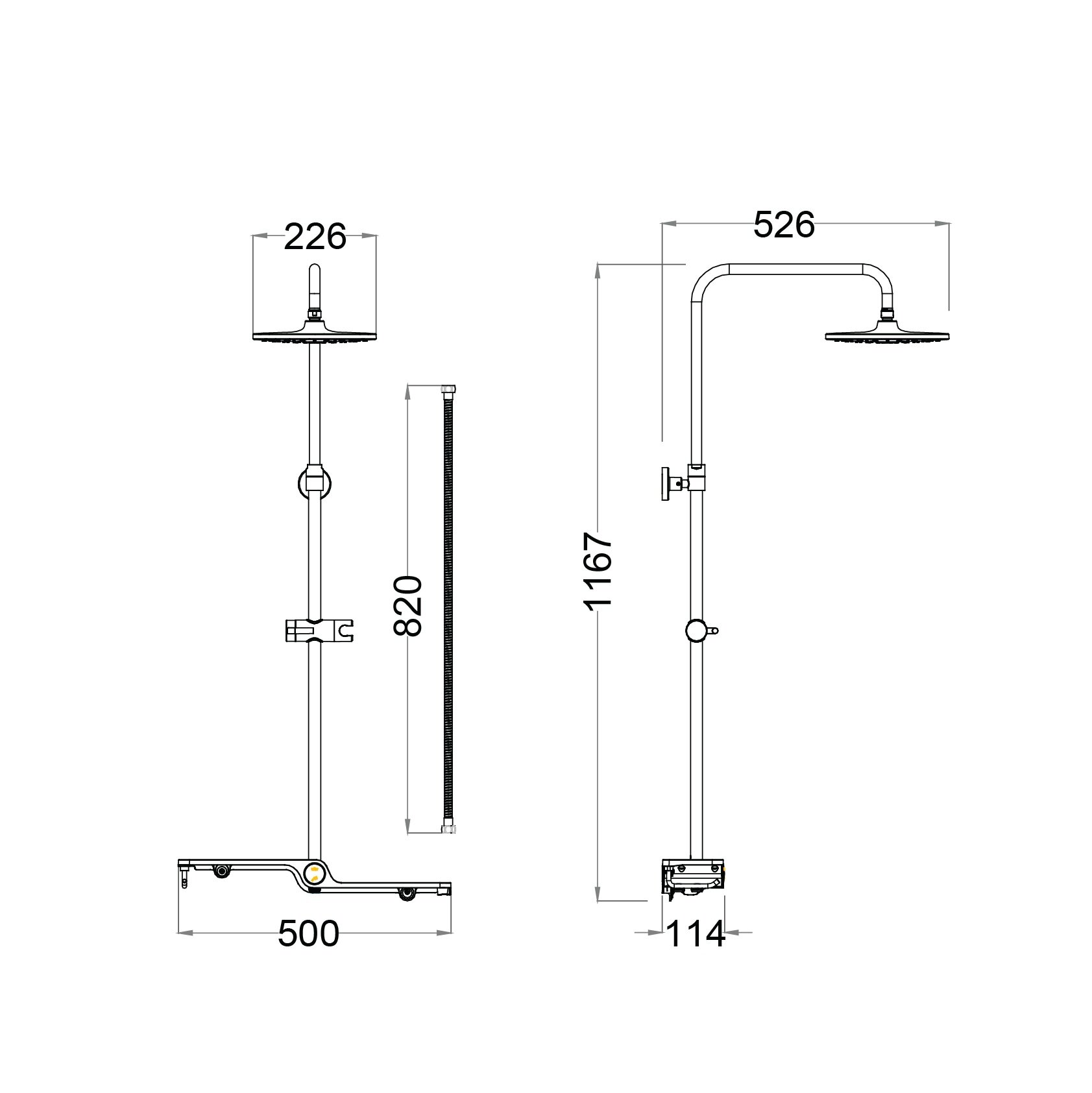 Bản vẽ kỹ thuật thân vòi sen tắm đứng nóng lạnh CAESAR B126