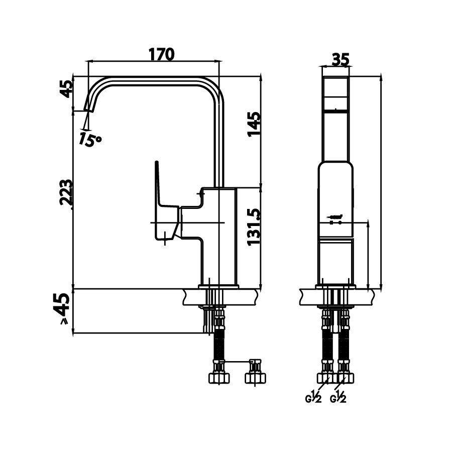Bản vẽ kỹ thuật vòi bếp COTTO nóng lạnh CT2192A