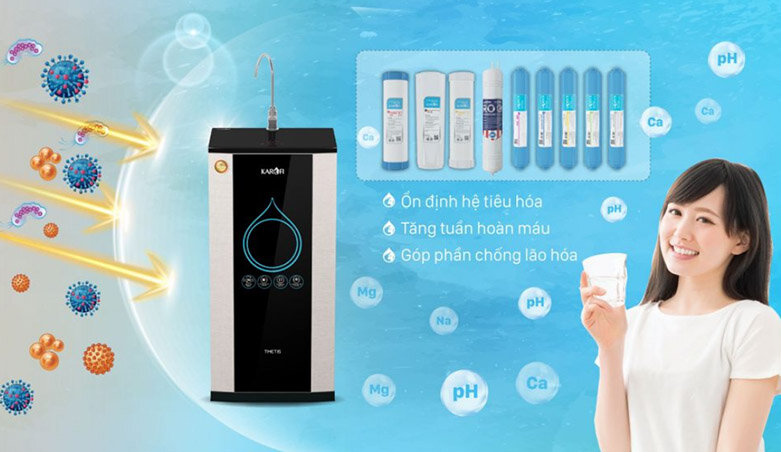 Máy lọc nước RO dạng tủ IQ Karofi K9IQ-2AU | Được trang bị hệ thống lọc 9 lõi đem lại nguồn nước tinh khiết, dung tích 10 lít đáp ứng nhu cầu nước uống của hộ gia đình đông người