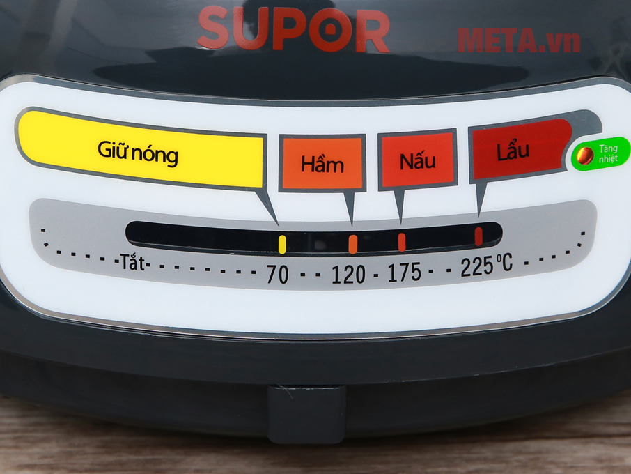 Nồi lẩu điện Supor HFK26EVN-130 có bảng điều khiển nút gạt dễ dàng cài đặt nhiệt độ theo món ăn Nồi lẩu điện Supor HFK26EVN-130 có bảng điều khiển nút gạt dễ dàng cài đặt nhiệt độ theo món ăn