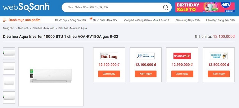 Giá điều hòa Aqua Inverter 18000 BTU 1 chiều AQA-RV18QA phải chăng