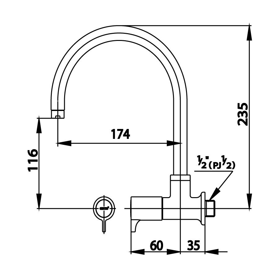 Bản vẽ kỹ thuật vòi bếp COTTO nước lạnh CT1088C27(HM)