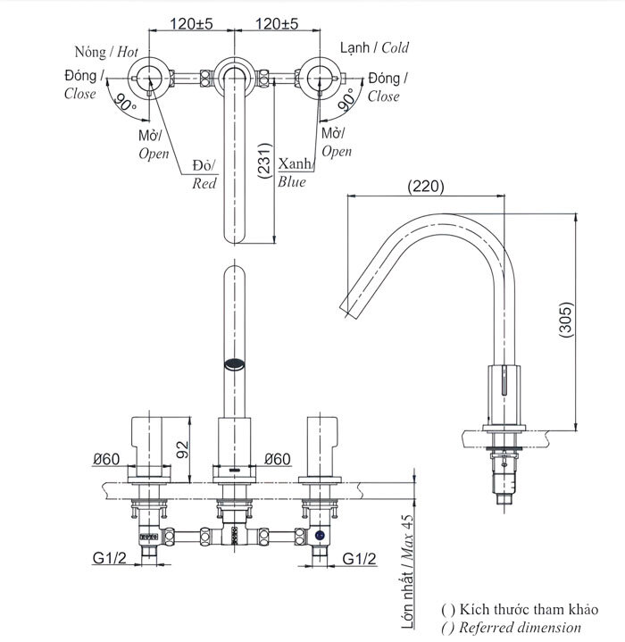 Bản vẽ kỹ thuật của vòi xả bồn tắm nóng lạnh TOTO GF TBG11201B