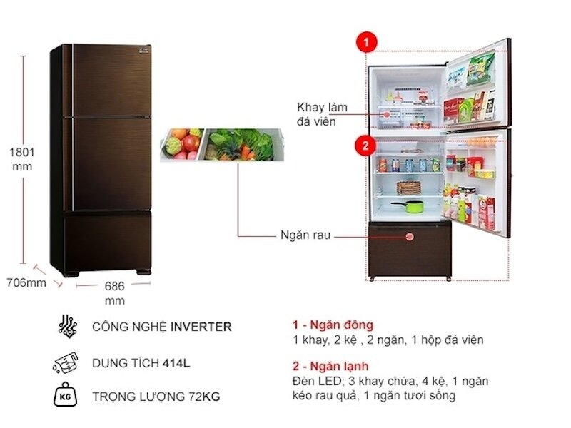 Tủ lạnh Mitsubishi Electric Inverter 414 lít MR-V50ER