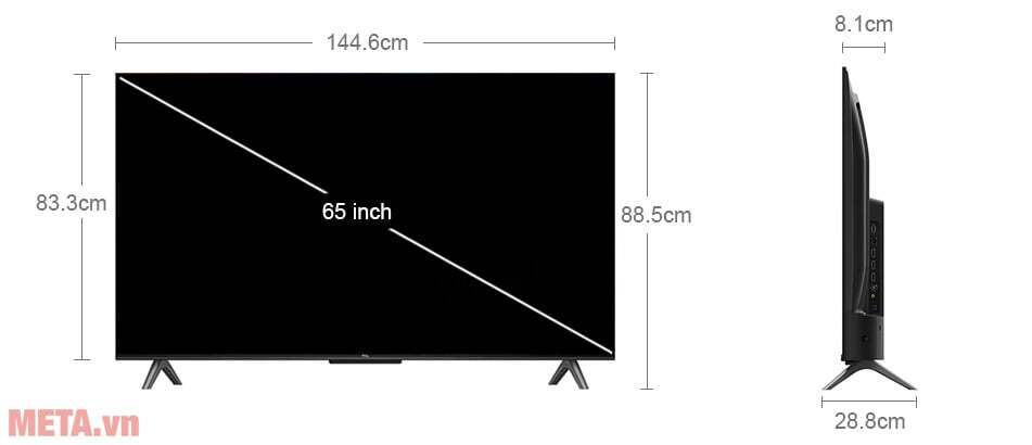 Kích thước tivi TCL 65P745 Google Tivi TCL 4K 65 inch 65P745