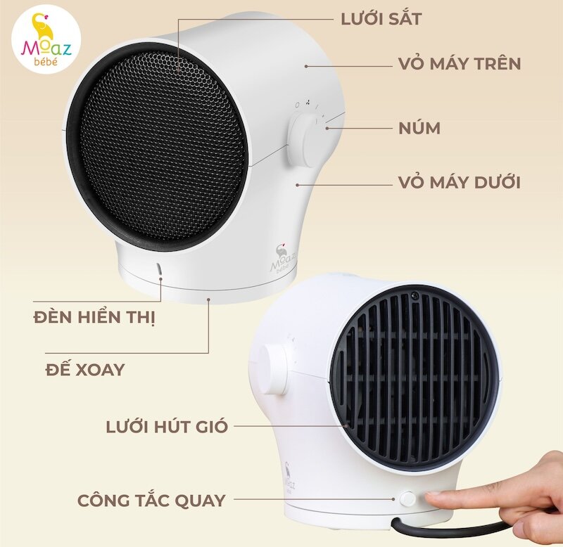 Cấu tạo máy sưởi đa năng Moaz MB - 076 (Ảnh: moazbebe).