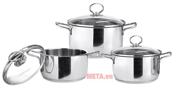 Bộ 3 nồi inox 3 đáy Sunhouse SH887 Bộ 3 nồi inox 3 đáy Sunhouse SH887