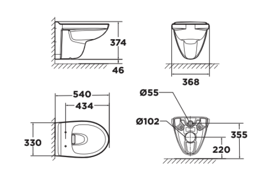 Bản vẽ kỹ thuật bồn cầu treo tường American Standard Cpmpact Codie WP-2207