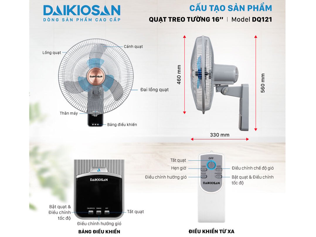 Daikiosan DQ121 có 3 tốc độ Daikiosan DQ121