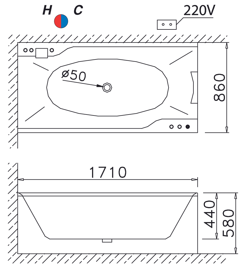 Bản Vẽ Kỹ Thuật Bồn Tắm Massage Caesar MT0870