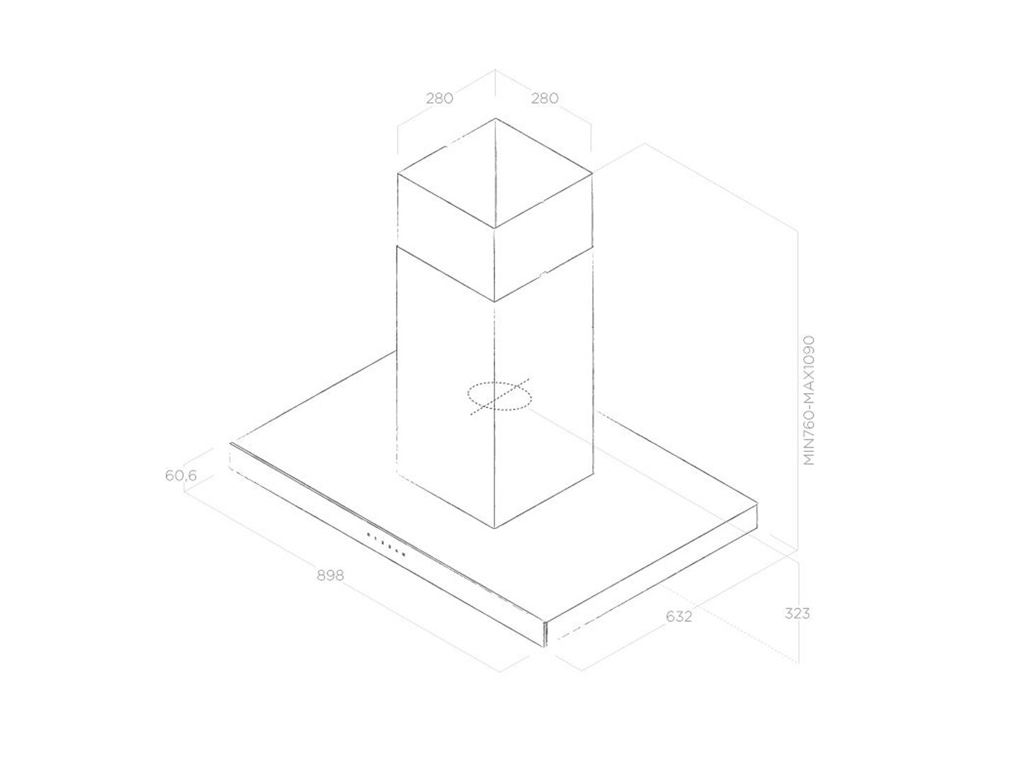 Bản vẽ kỹ thuật máy hút mùi đảo ELICA JOY ISLAND BLIX/A/90