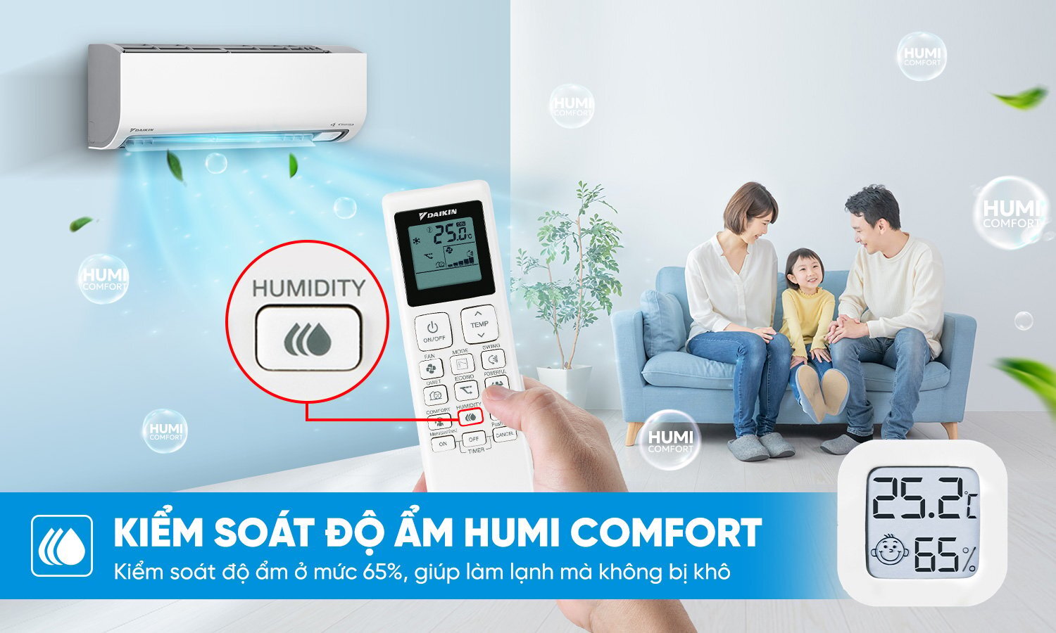 Kiểm soát độ ẩm - Ngăn khô da và bảo vệ đường hô hấp Máy lạnh Daikin FTKF50ZVMV