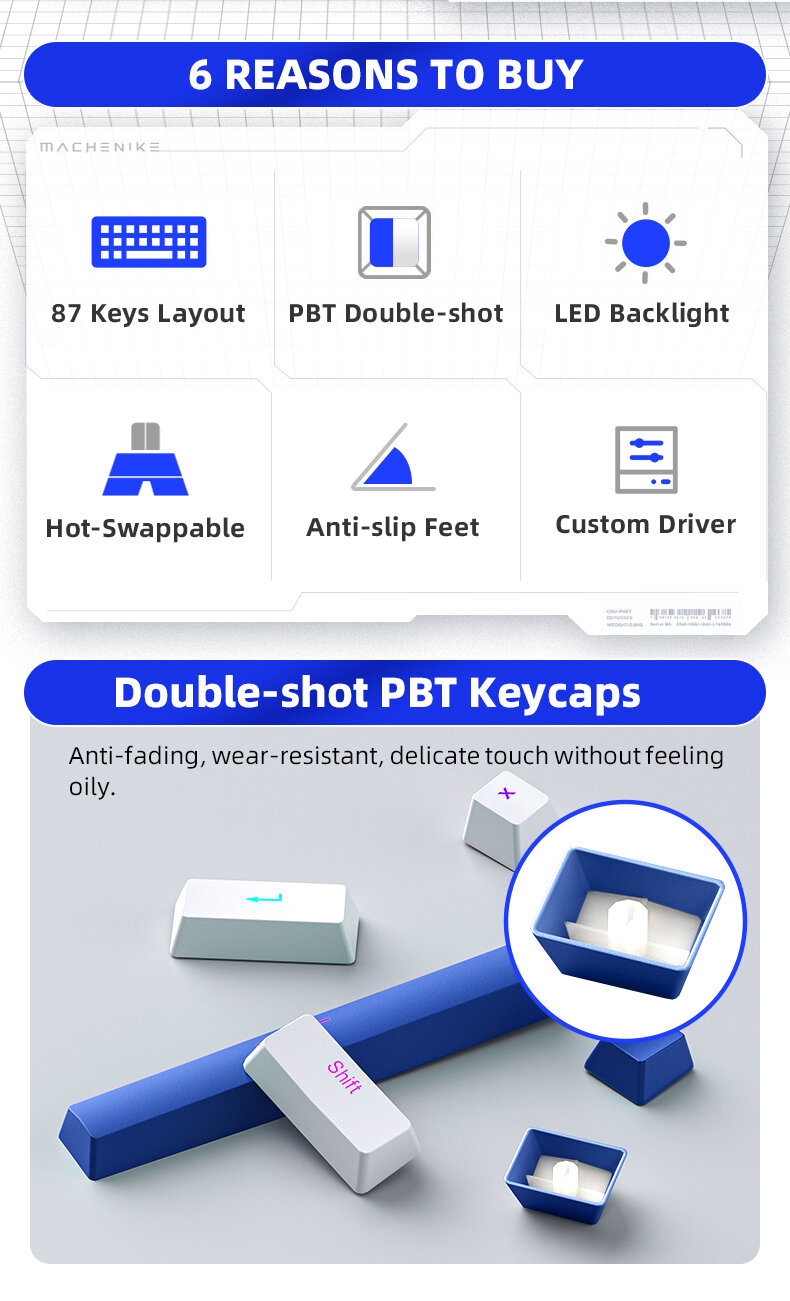 Bàn phím Machenike K500B-B87 Wired Mixed Light B 2