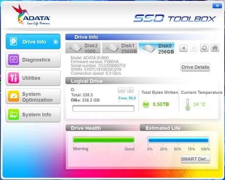 Ổ SSD Adata SU800 256Gb SATA3 (đọc: 560MB/s; ghi: 520Mb/s)