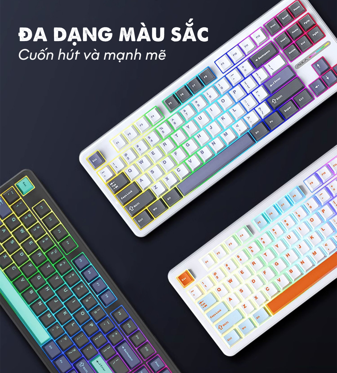 Bàn phím cơ có dây AULA F87 Tím trắng (USB, Blue switch, led RGB) 2