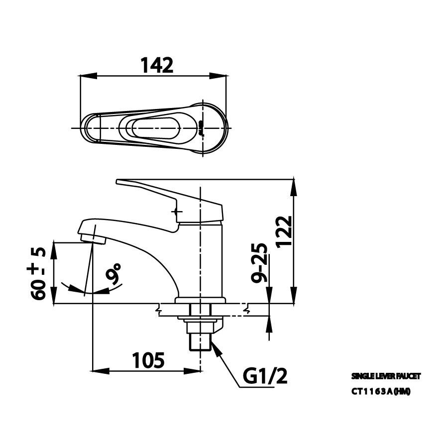 Bản vẽ kỹ thuật vòi chậu lavabo COTTO CT1163A(HM) nước lạnh Arona V II