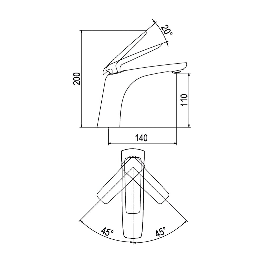 Bản vẽ kỹ thuật vòi chậu lavabo nóng lạnh Viglacera Platinum P.51.326
