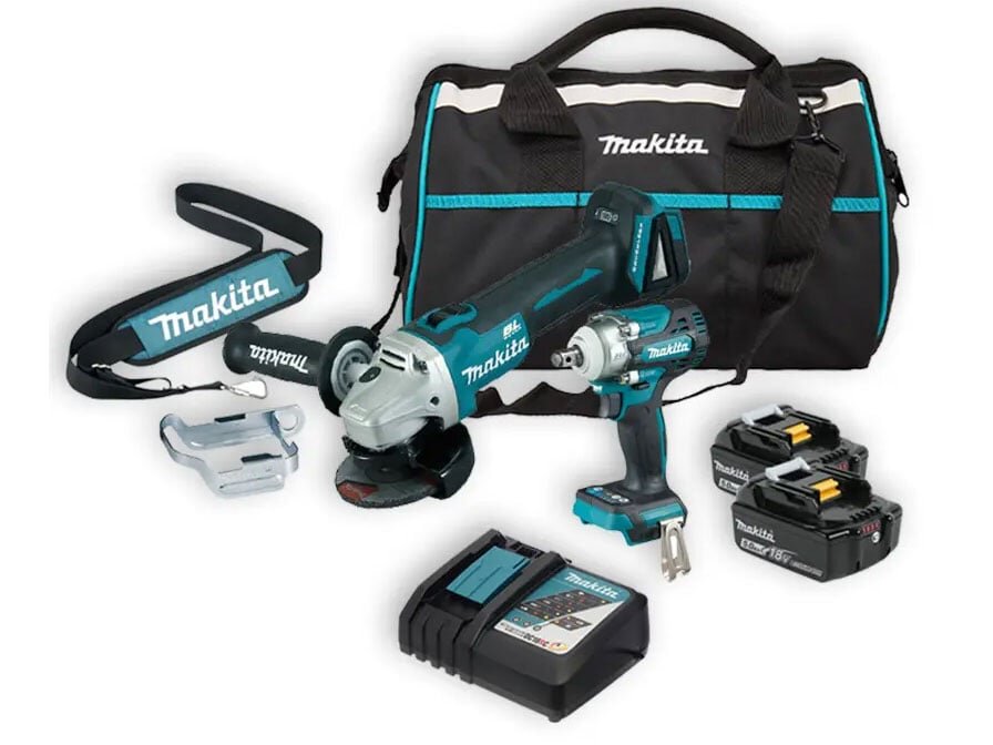 Bộ máy vặn bu lông và máy mài góc dùng pin 18V Makita DLX2406TX1