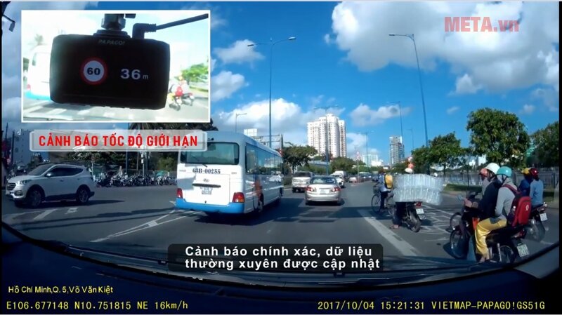 Camera hành trình VietMap Papago 51G (ghi hình với tên đường di chuyển)