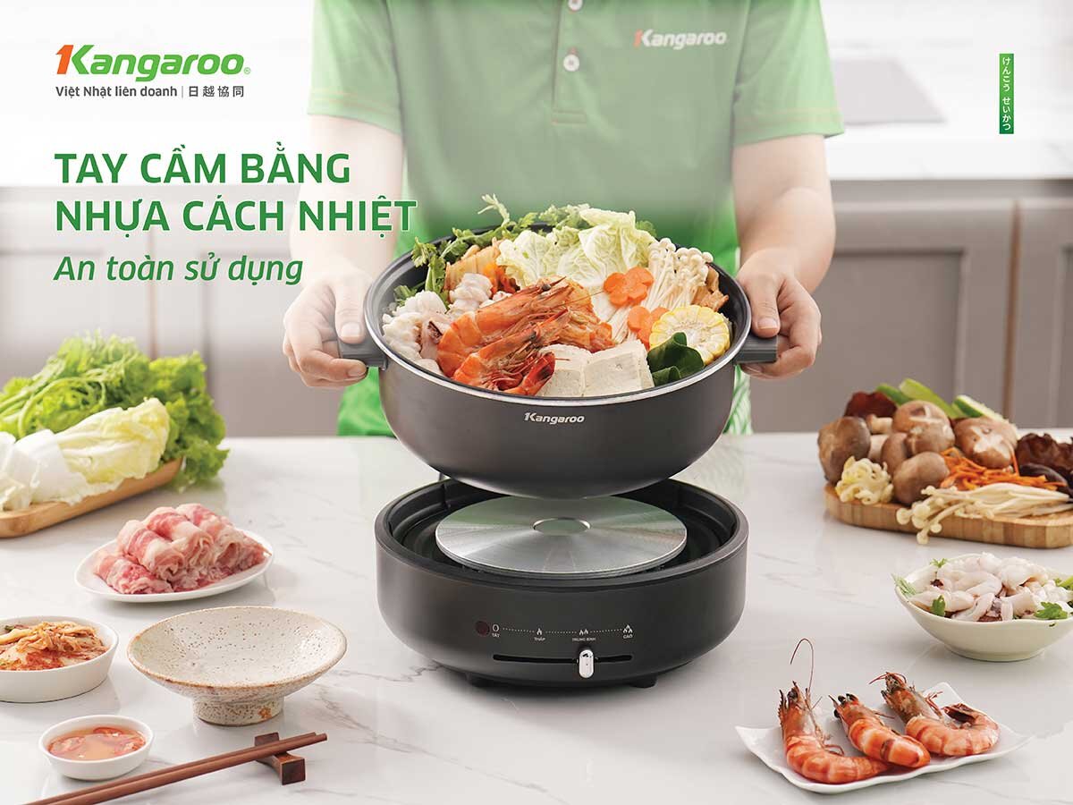 Tay cầm 2 bên chắc chắn Nồi lẩu điện Kangaroo