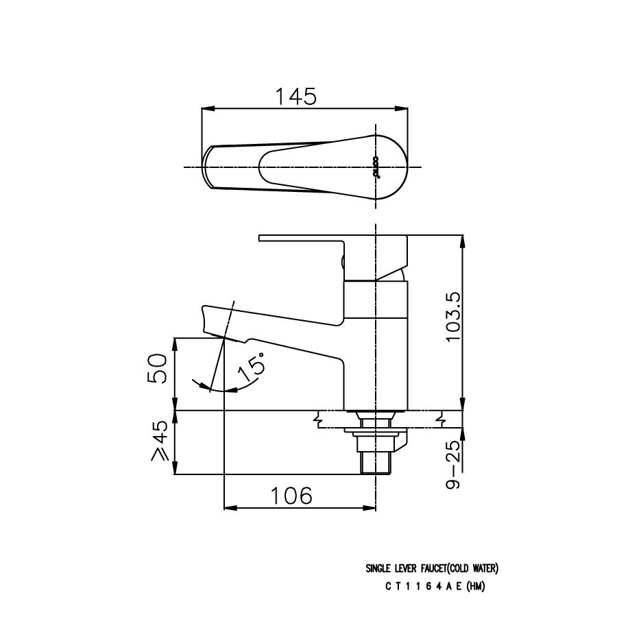 Bản vẽ kỹ thuật vòi lavabo lạnh COTTO CT1164AE