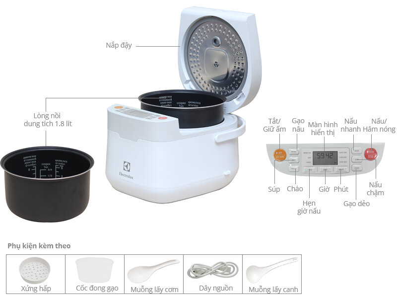 Nồi cơm điện Electrolux 1.8 lít ERC6603W Nồi cơm điện Electrolux 1.8 lít ERC6603W