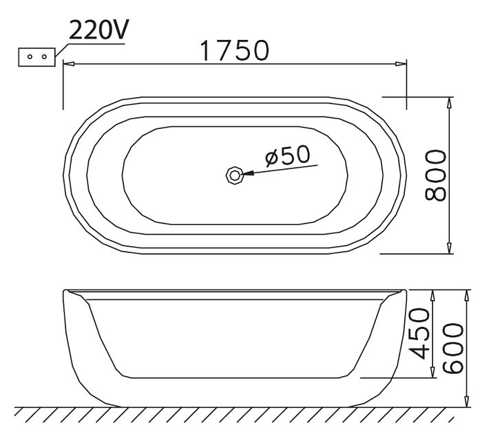 Bản Vẽ Kỹ Thuật Bồn Tắm Chân Yếm AT0770