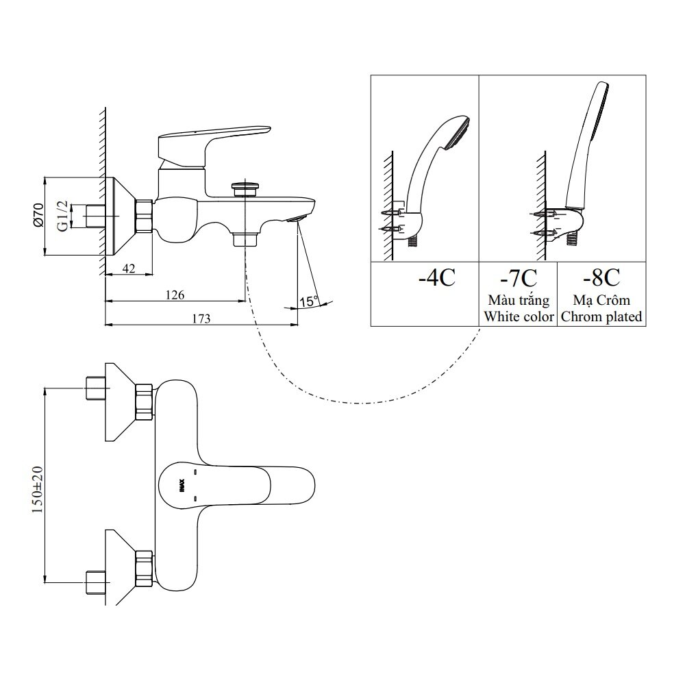 Bản vẽ kỹ thuật vòi hoa sen tắm nóng lạnh INAX BFV-1403S-3C