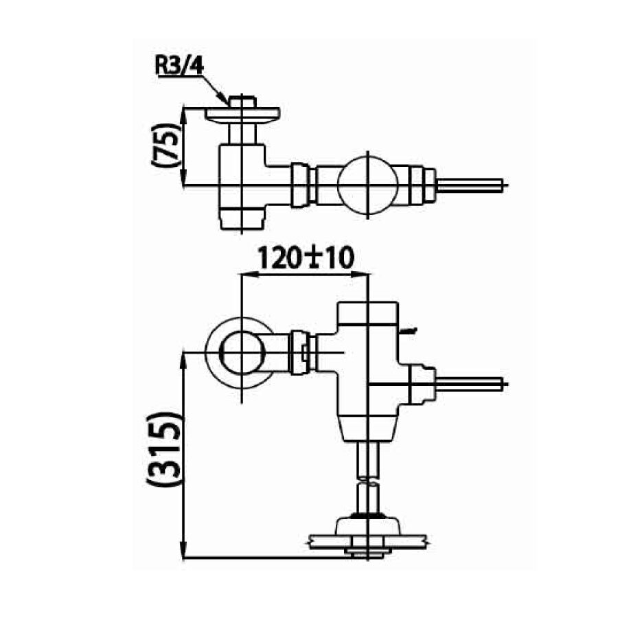 Bản vẽ kỹ thuật van xả nhấn tiểu nam COTTO CT457XDUF