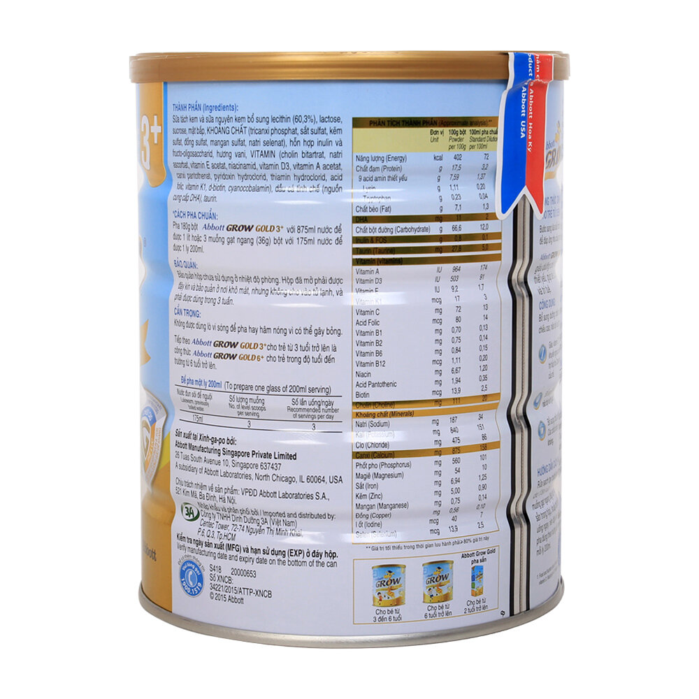  Sữa Abbott Grow Gold 3  hương Vani 900g (3-6 tuổi)