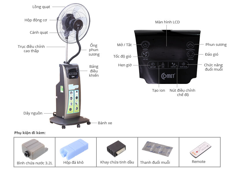 Quạt phun sương Comet CM8816 Quạt phun sương Comet CM8816