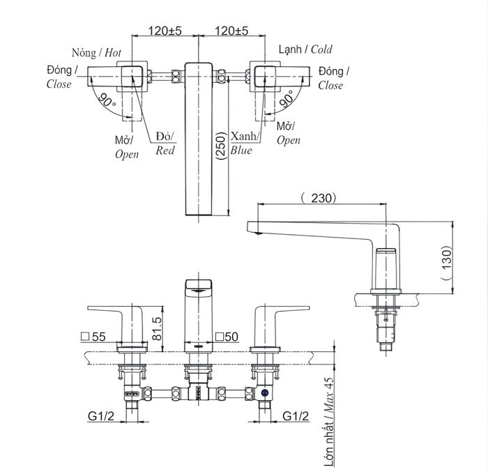 Bản vẽ kỹ thuật của vòi xả bồn tắm TOTO GB TBG10201B