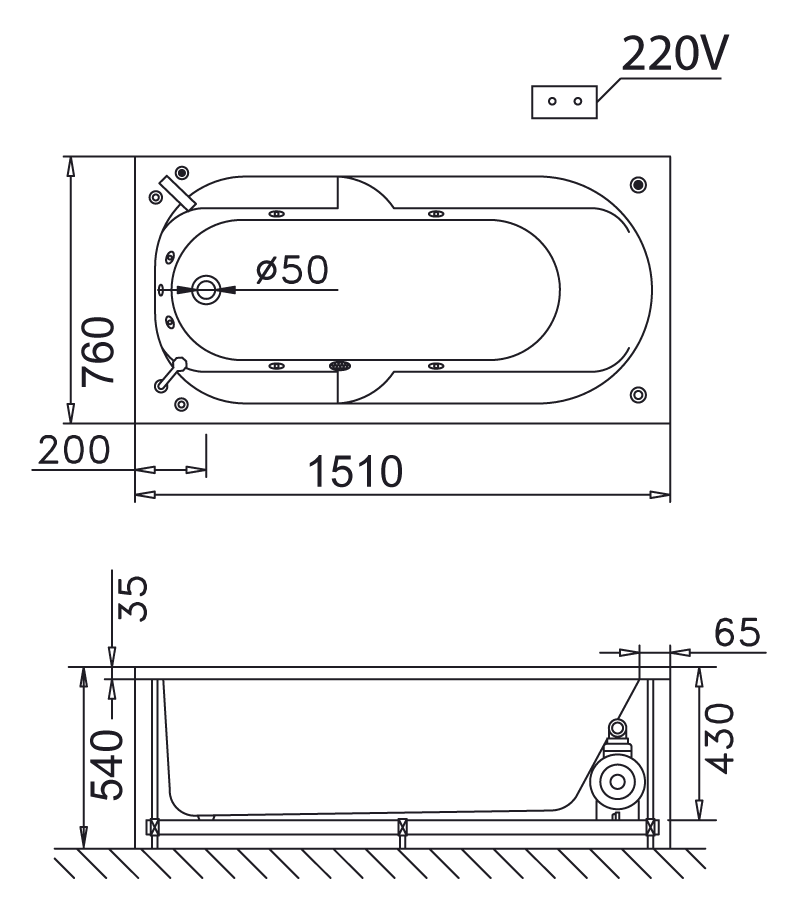 Bản Vẽ Kỹ Thuật Bồn Tắm Massage Caesar MT0250