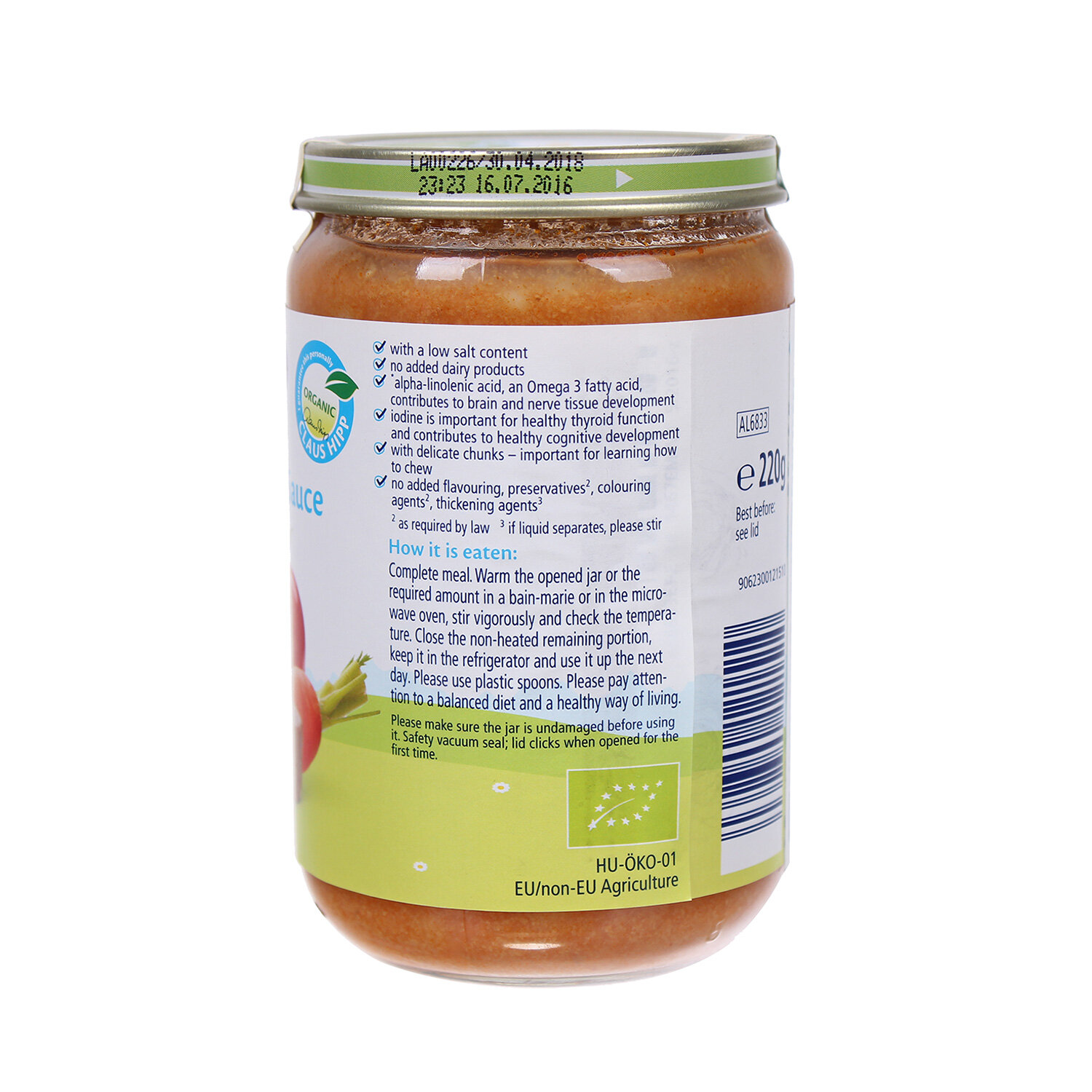 Dinh dưỡng đóng lọ Hipp Thịt bê, Mì sợi, Cà chua 6833 (220g)  Dinh dưỡng đóng lọ Hipp Thịt bê, Mì sợi, Cà chua 6833 (220g)