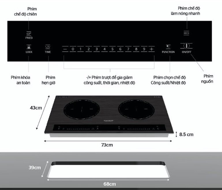 Bếp từ âm 2 vùng nấu Sunhouse SHB999-PLUS