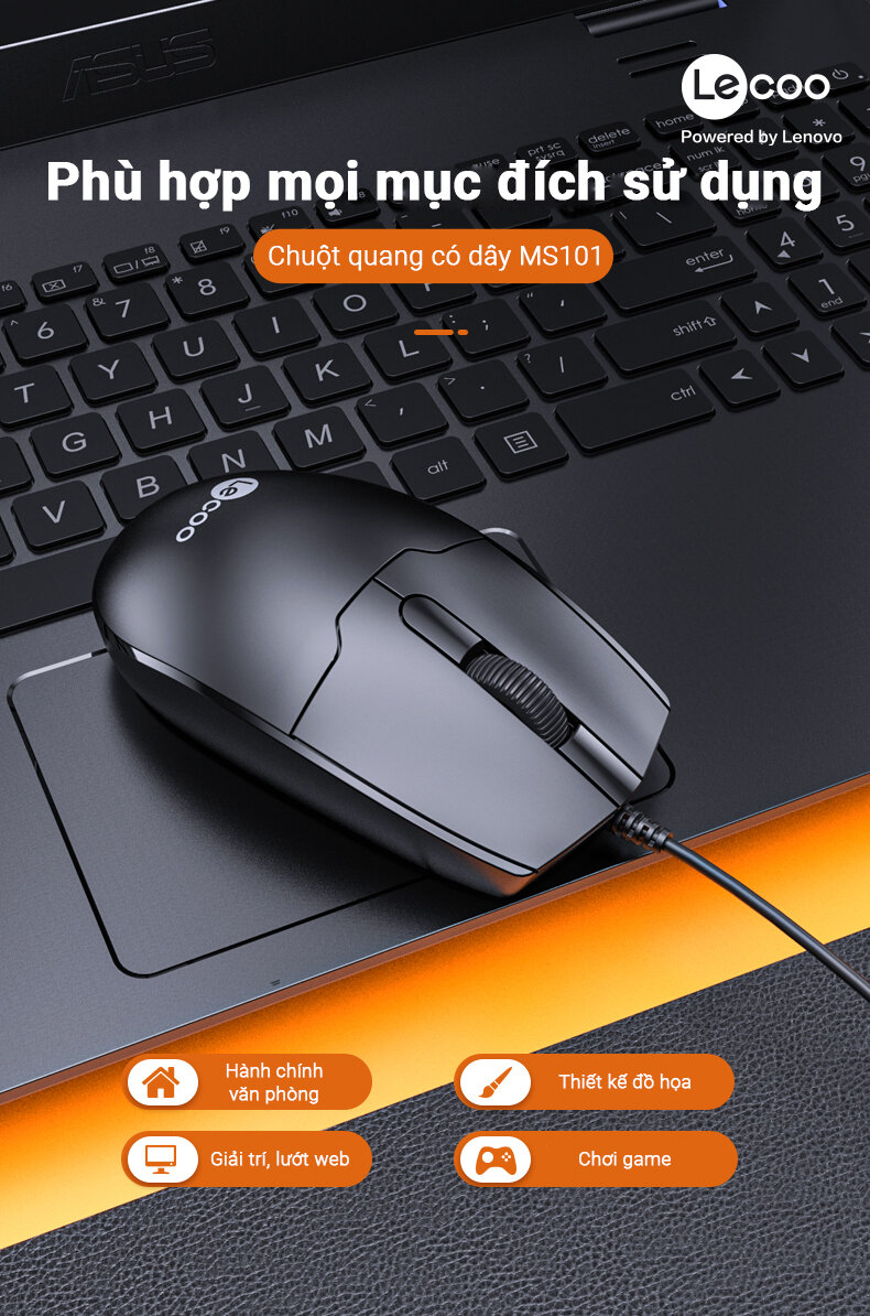 Chuột Lecoo MS101 đen (USB)