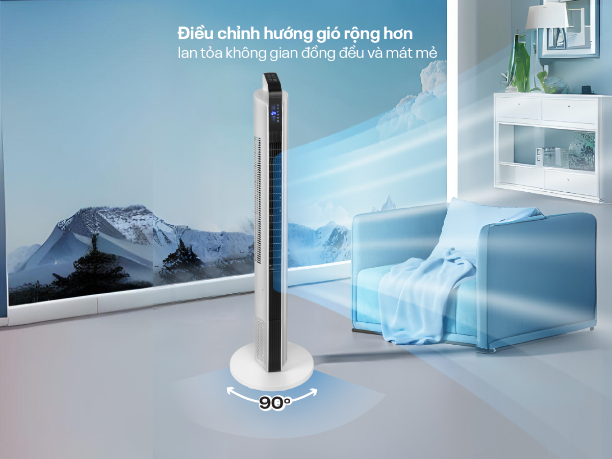 Quạt tháp FujiHome TF-12HE có góc xoay 90 độ 