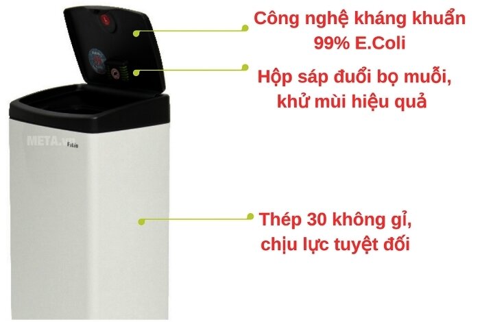 Thùng rác Inox nhấn vuông lớn Fitis STL1-904 - 22L (Trắng)