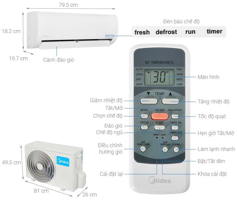 Cấu tạo máy lạnh 2 chiều Midea 1HP MSAFB-10HRN1 Máy lạnh 2 chiều Midea 1HP MSAFB-10HRN1