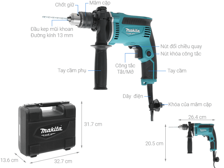 Cấu tạo máy khoan búa Makita M8103KX2B