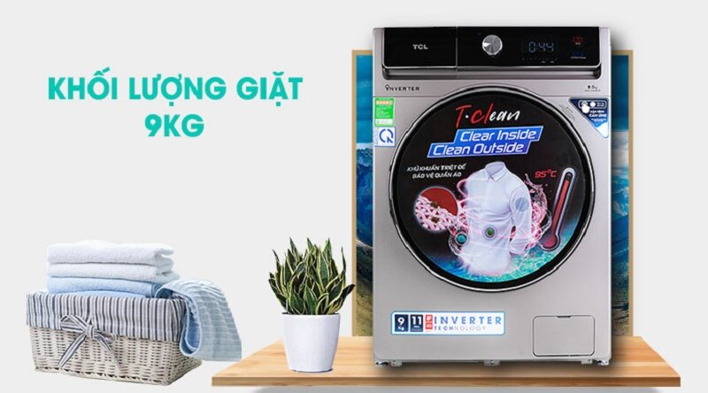 Máy giặt TCL Inverter 9 kg TWF90-K14508DC04 khối lượng giặt