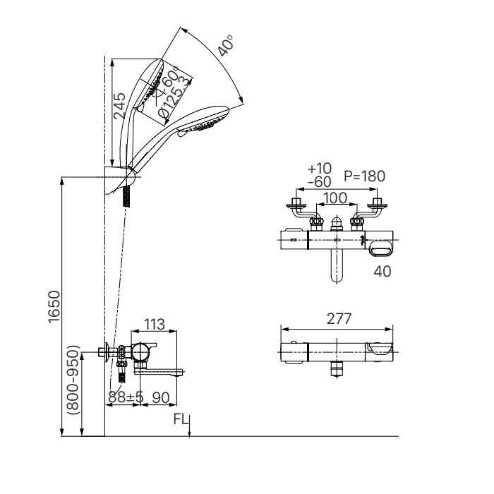 Bản vẽ kỹ thuật sen tắm nhiệt độ INAX BFV-7145T-3C tay sen massage