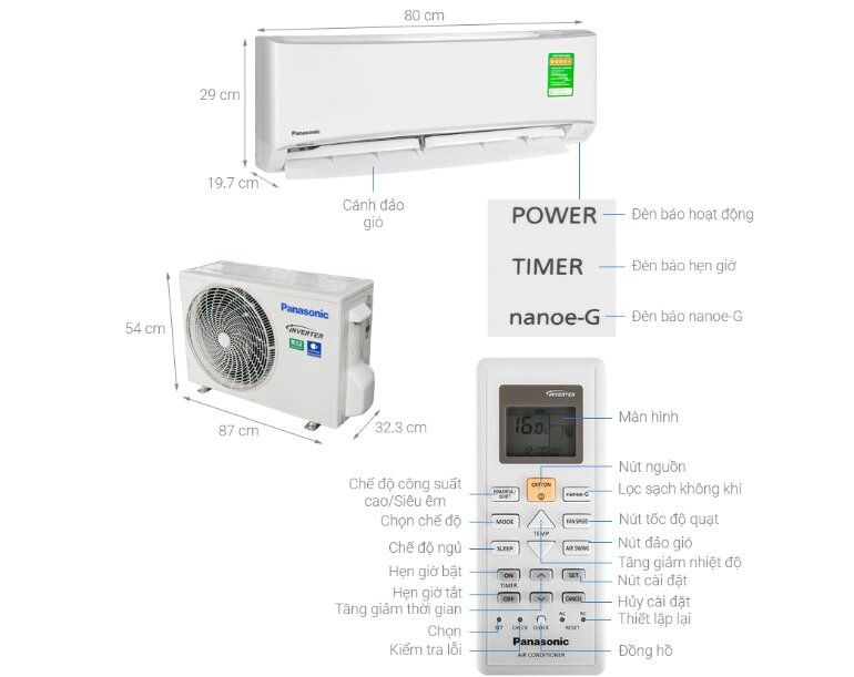 Điều hòa Panasonic Inverter 9000 BTU 2 chiều CU/CS-YZ9XKH-8 gas R-32