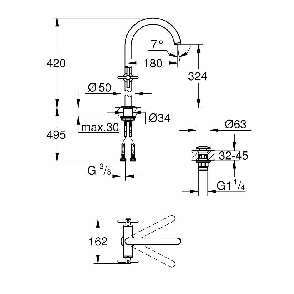 Bản vẽ kỹ thuật vòi chậu nóng lạnh Atrio GROHE 21044003