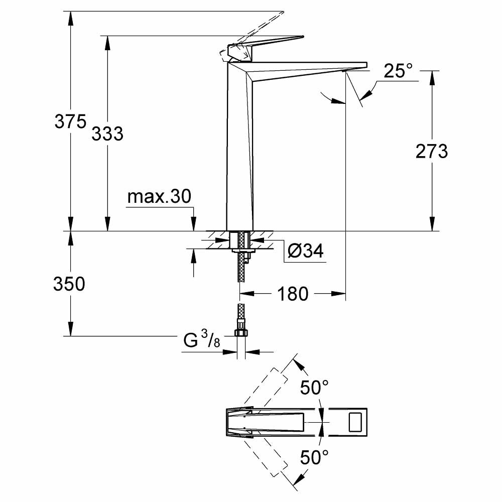 Bản vẽ kỹ thuật vòi chậu nóng lạnh Allure GROHE 23114000