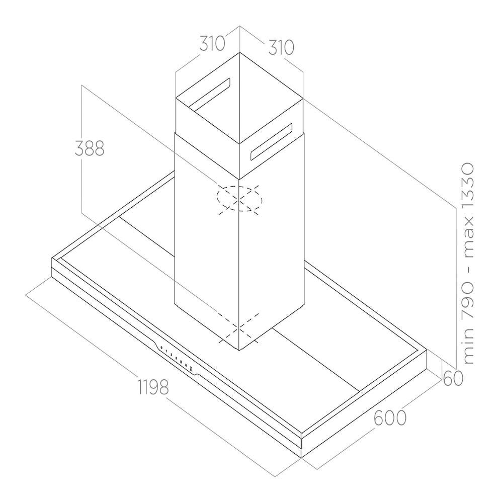 Bản vẽ kỹ thuật máy hút mùi đảo METEORITE