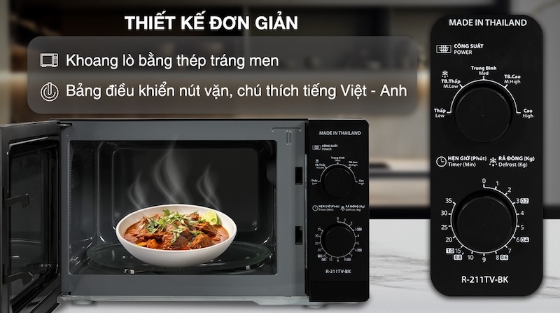 Lò vi sóng Sharp R-211TV-BK/SL 21 lít có thiết kế hiện đại và nhỏ gọn